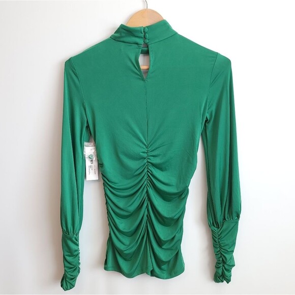 Y2k Ruched Blouse Slinky Emerald Green Long Sleeve NWT - Picture 4 of 16
